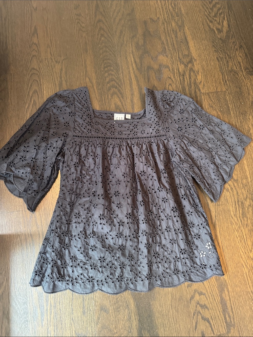 GAP Black Eyelet Square-Neck Blouse - Picture 1 of 4